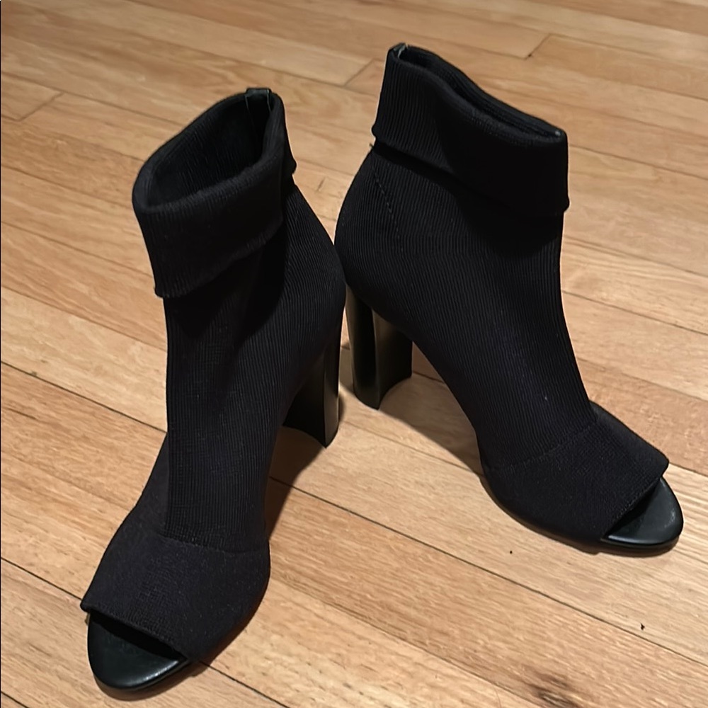 Avec Les Filles Black Heeled Boots with Peep-Toe